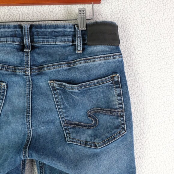 Silver Jeans Mens 30X30 Blue Allan Classic Fit Slim Straight Stone Wash Whiskers - Picture 5 of 13